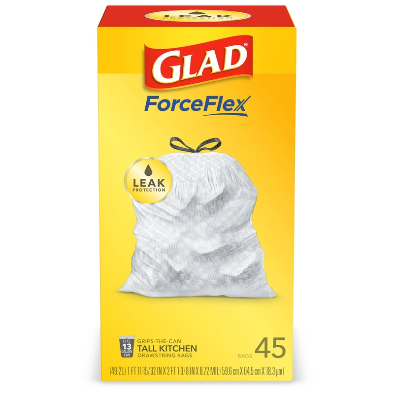 GLAD - Glad ForceFlex 13 gal Tall Kitchen Bags Drawstring 45 pk 0.9 mil - Case of 6