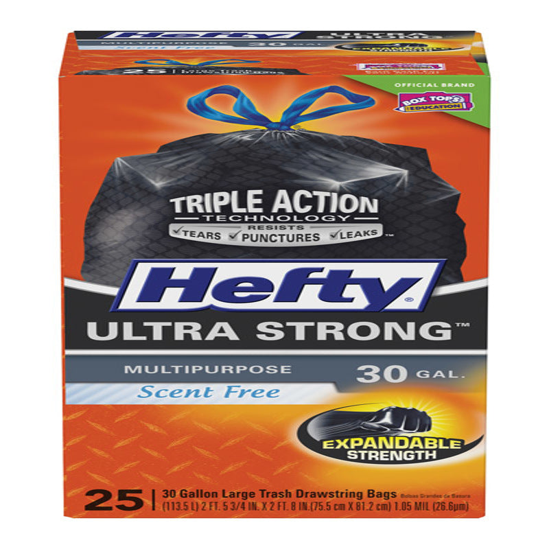 HEFTY - Hefty Ultra Strong 30 gal Trash Bags Drawstring 25 pk 1.05 mil - Case of 6