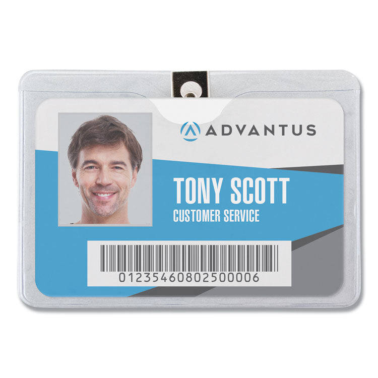 Advantus - ID Badge Holders with Clip, Horizontal, Clear 4.13" x 3.38" Holder, 3.88" x 3" Insert, 50/Pack