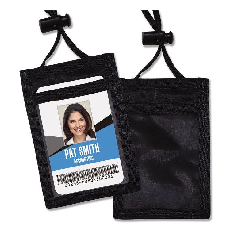 Advantus - ID Badge Holders with Convention Neck Pouch, Vertical, Black/Clear 3.25" x 5" Holder, 2.38" x 3.5" Insert, 48" Cord, 12/Pack