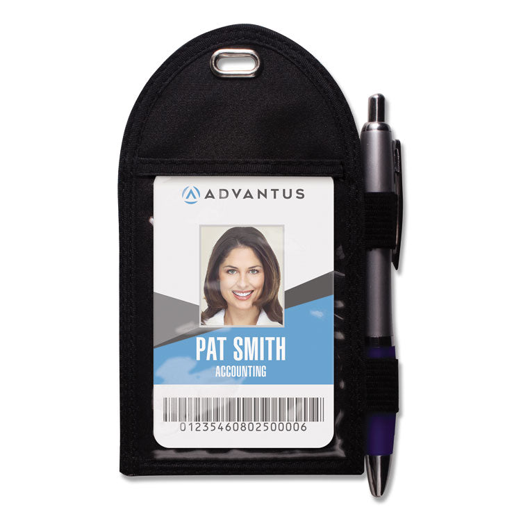 Advantus - Badge Holder with Pen Loop, Vertical, Black 3.25" x 6" Holder, 2.75" x 3.5" Insert, 12/Box