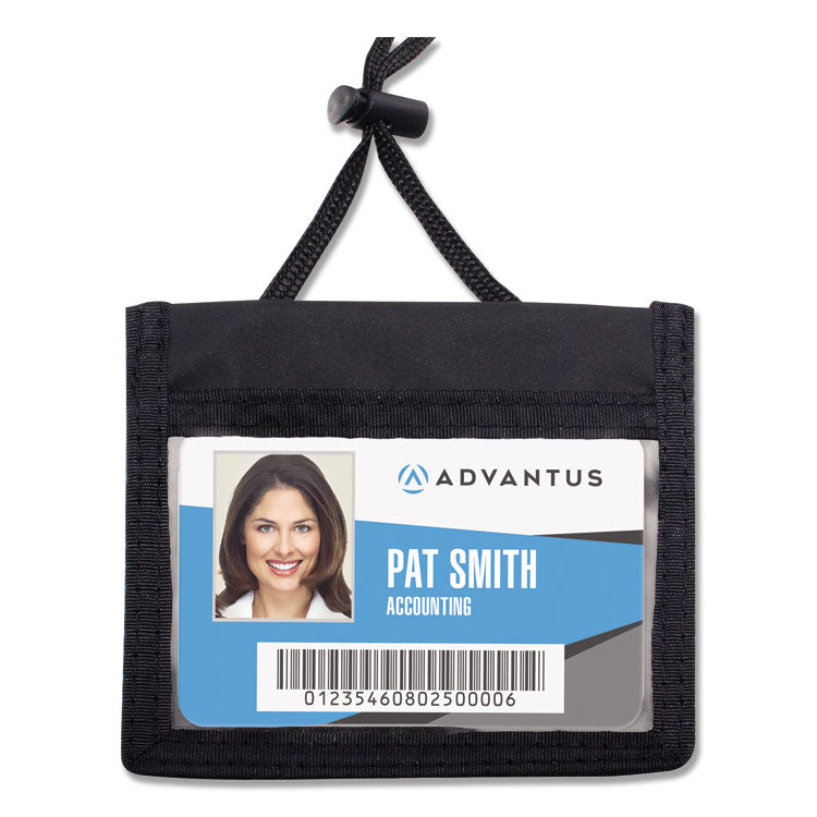 Advantus - ID Badge Holders with Convention Neck Pouch, Horizontal, Black/Clear 5" x 4.25" Holder, 2.75" x 4" Insert, 48" Cord, 12/Pack