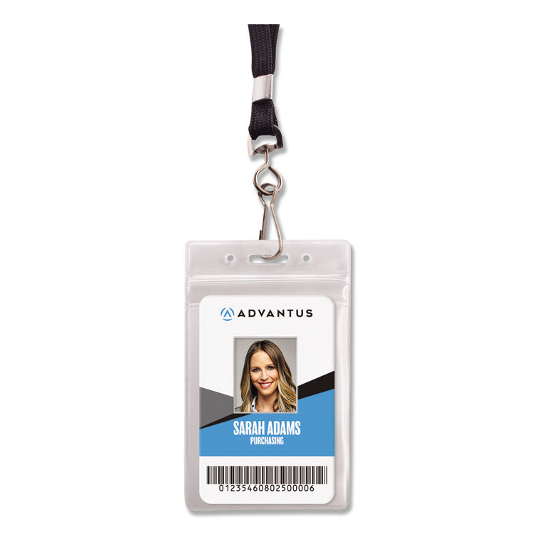 Advantus - Resealable ID Badge Holders, J-Hook and 36" Lanyard, Vertical, Frosted 3.68" x 5" Holder, 2.38" x 3.75" Insert, 20/Pack