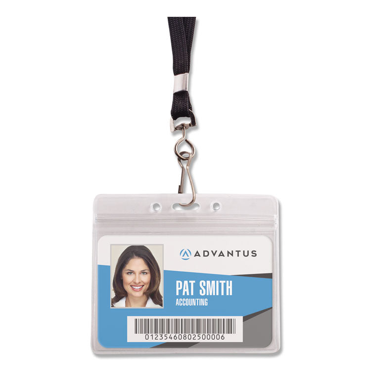 Advantus - Resealable ID Badge Holders, J-Hook and 36" Lanyard, Horizontal, Frosted 4.13" x 3.75" Holder, 3.88" x 2.63" Insert, 20/Pack