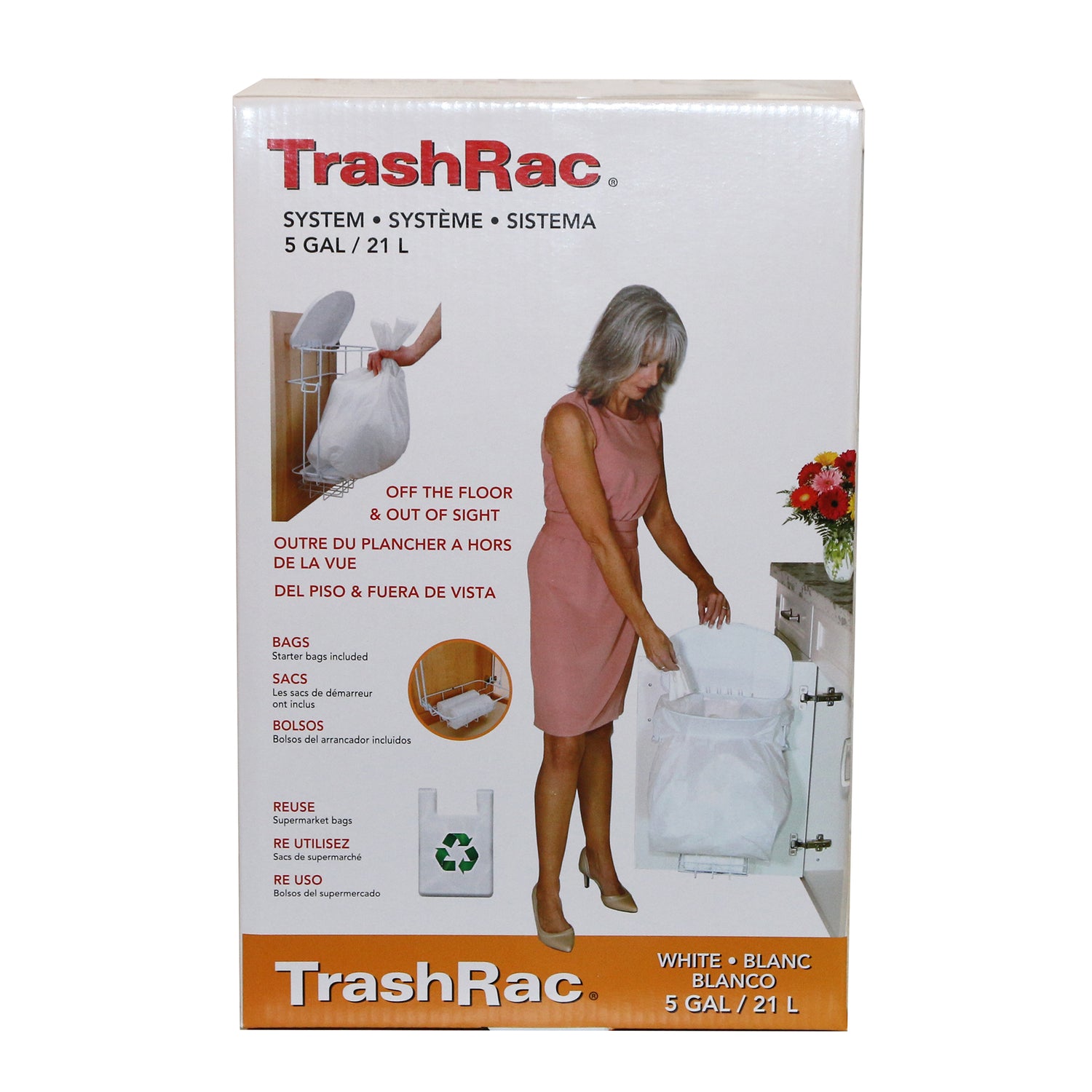 Sunbeam TrashRac 5 gal White Plastic Wastebasket - Case of 4