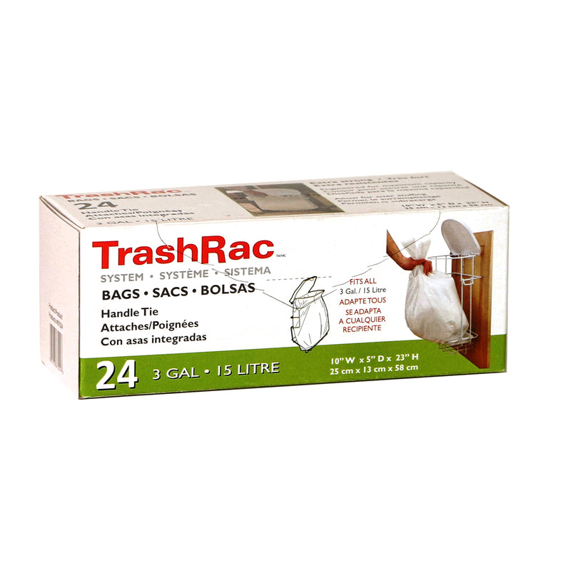 TRASHRAC - Trashrac 3 gal Trash Bags Handle Tie 24 pk 0.95 mil
