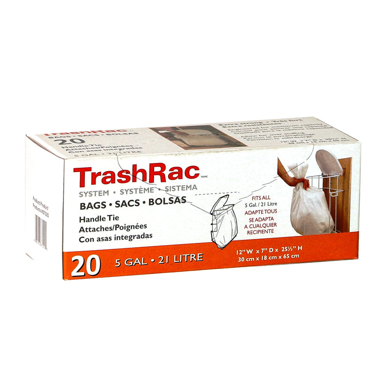 TRASHRAC - Trashrac 5 gal Trash Bags Handle Tie 20 pk 0.95 mil