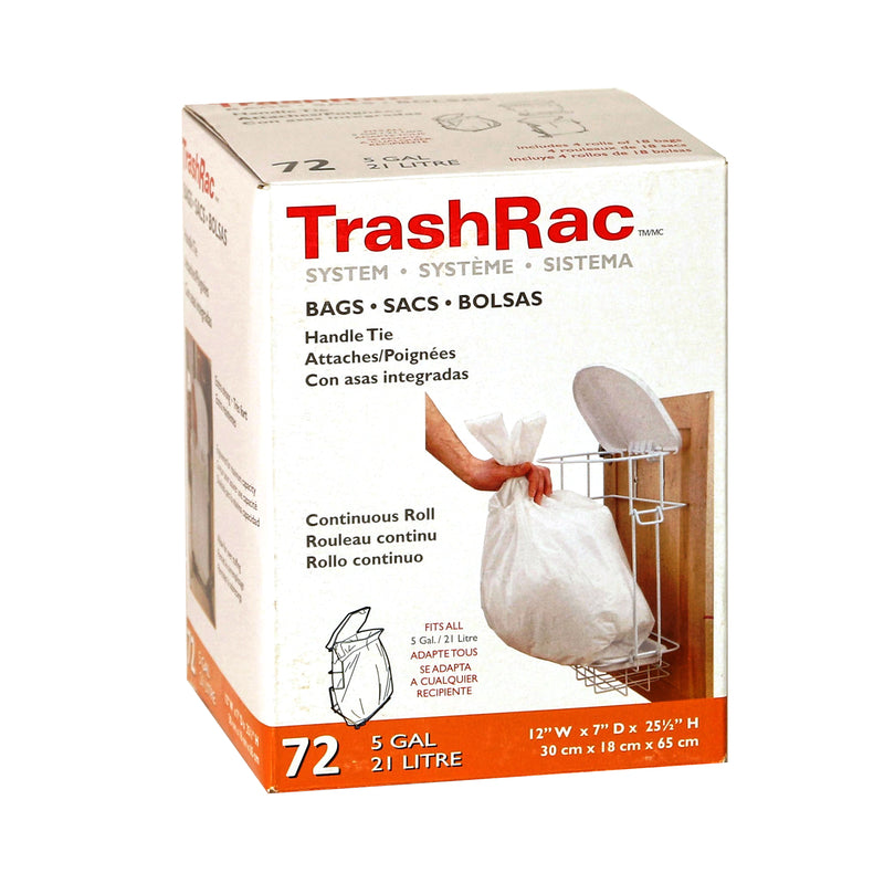 TRASHRAC - Trashrac 5 gal Trash Bags Handle Tie 72 pk 0.7 mil