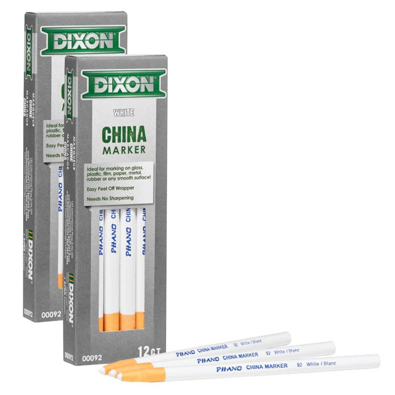 DIXON - Phano China Markers, White, 12 Per Pack, 2 Packs