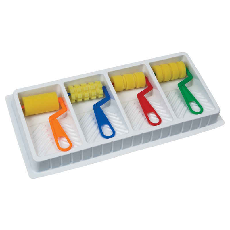CREATIVITY STREET - Foam Pattern Rollers and Tray, 4 Assorted Patterns, 8-1/2" x 17" Tray, 5 Pieces