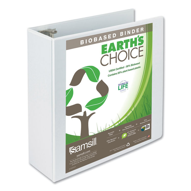 Samsill - Earth's Choice Plant-Based Round Ring View Binder, 3 Rings, 4" Capacity, 11 x 8.5, White