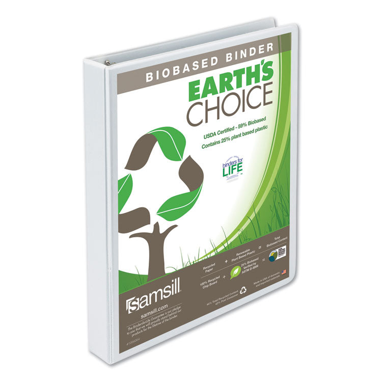 Samsill - Earth's Choice Plant-Based Round Ring View Binder, 3 Rings, 1" Capacity, 11 x 8.5, White