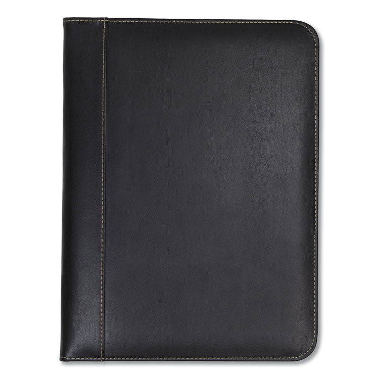 Samsill - Contrast Stitch Leather Padfolio, 8 1/2 x 11, Leather, Black