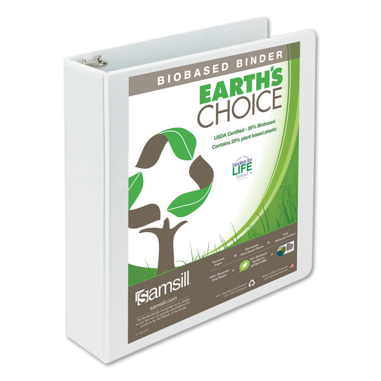 Samsill - Earth's Choice Plant-Based Round Ring View Binder, 3 Rings, 2" Capacity, 11 x 8.5, White