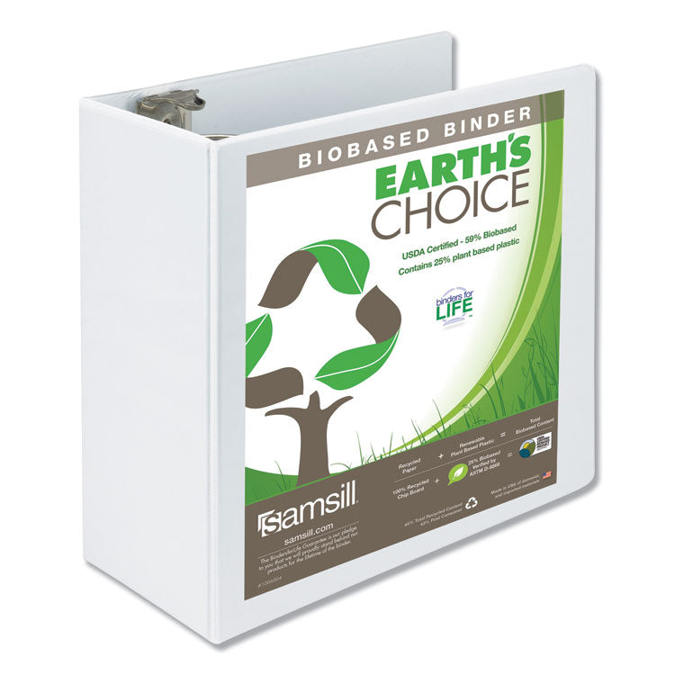 Samsill - Earth's Choice Plant-Based Round Ring View Binder, 3 Rings, 5" Capacity, 11 x 8.5, White