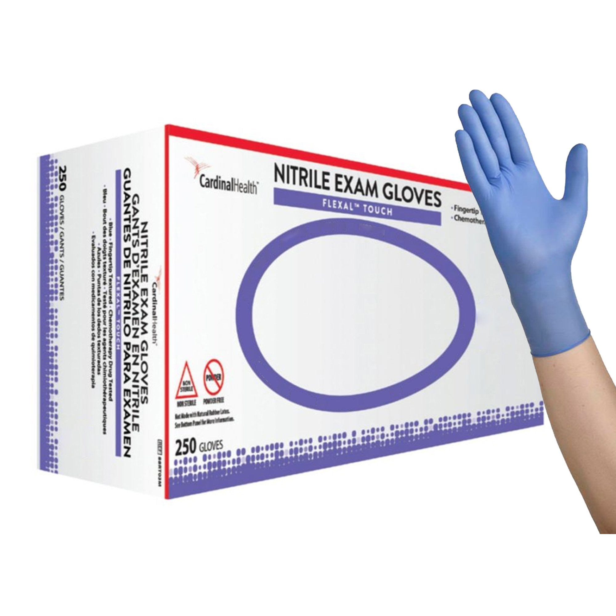 Cardinal - Exam Glove FLEXAL™ Touch X-Large NonSterile Nitrile Standard Cuff Length Textured Fingertips Blue Chemo Tested [230/BX]