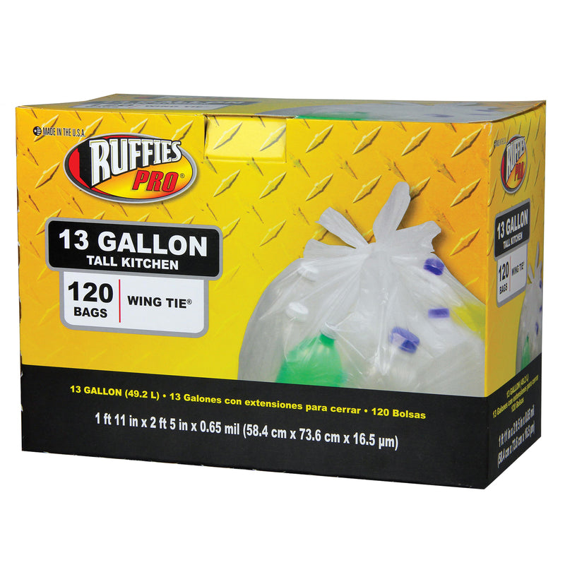 RUFFIES - Ruffies Pro 13 gal Tall Kitchen Bags Wing Ties 120 pk 0.65 mil