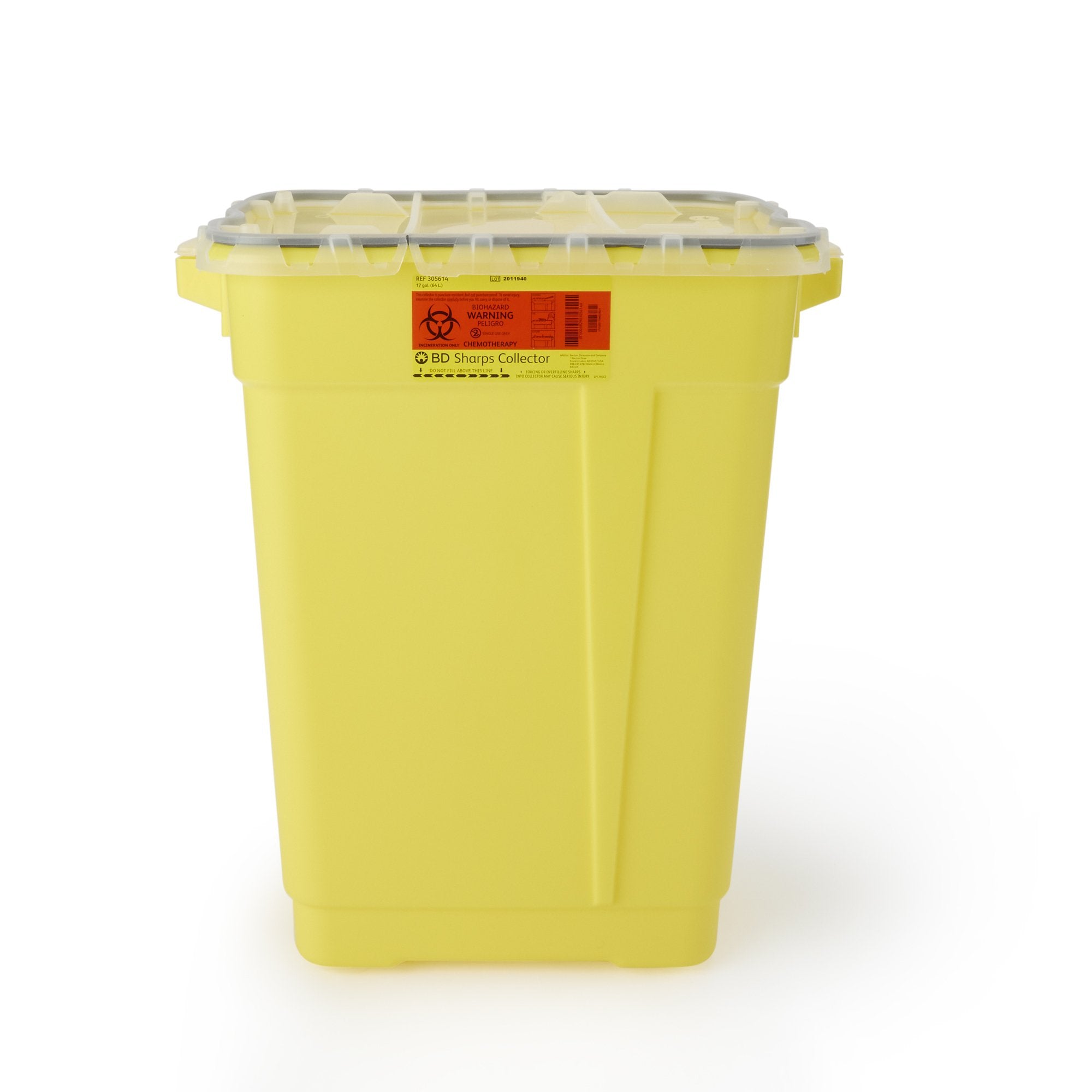 BD - Chemotherapy Waste Container BD™ Yellow Base 23-1/2 H X 20 W X 14-3/4 D Inch Vertical Entry 17 Gallon [5/CS]