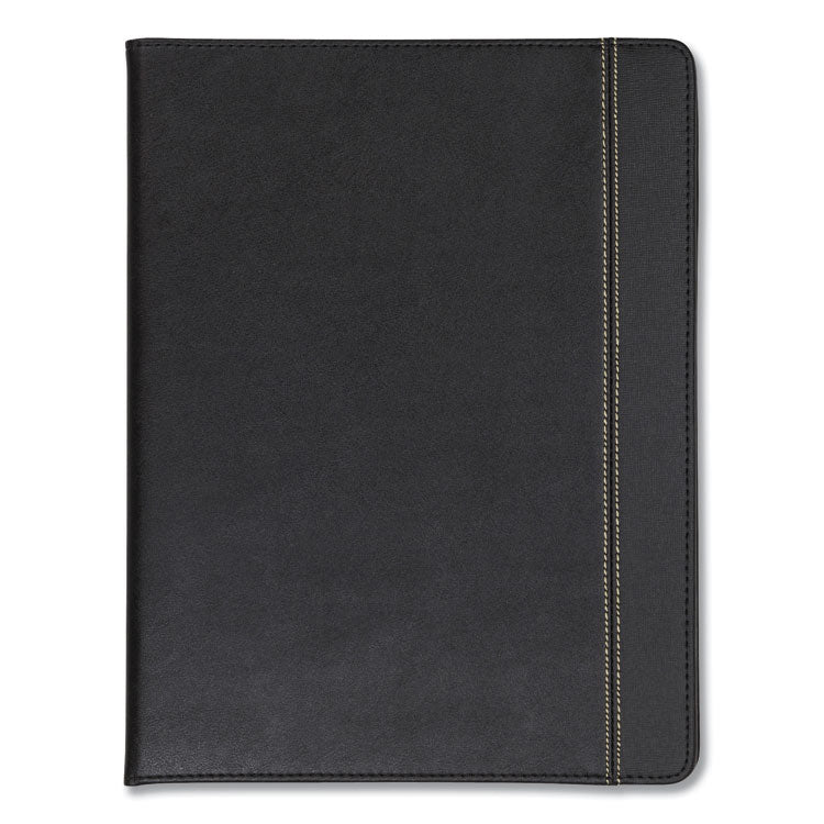 Samsill - Slimline Padfolio, Leather-Look/Faux Reptile Trim, Writing Pad, Black