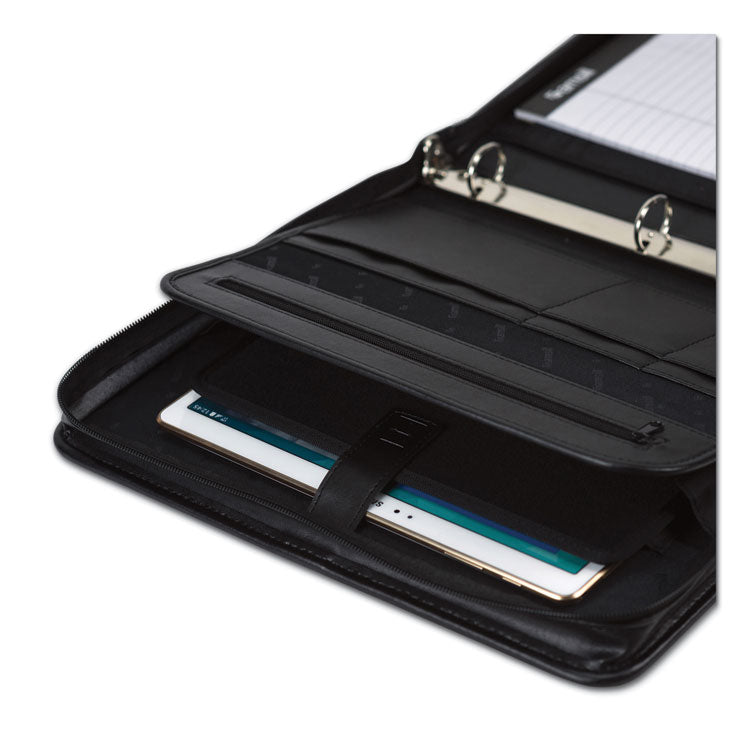 Samsill - Professional Zippered Pad Holder/Ring Binder, Pockets, Writing Pad, Vinyl Black