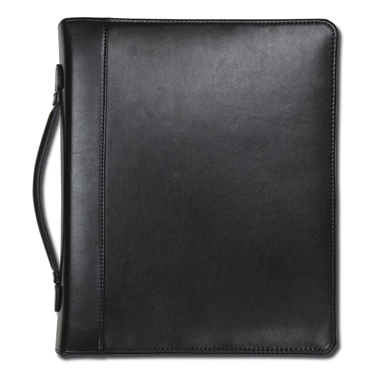 Samsill - Leather Multi-Ring Zippered Portfolio, Two-Part, 1" Cap, 11 x 13 1/2, Black