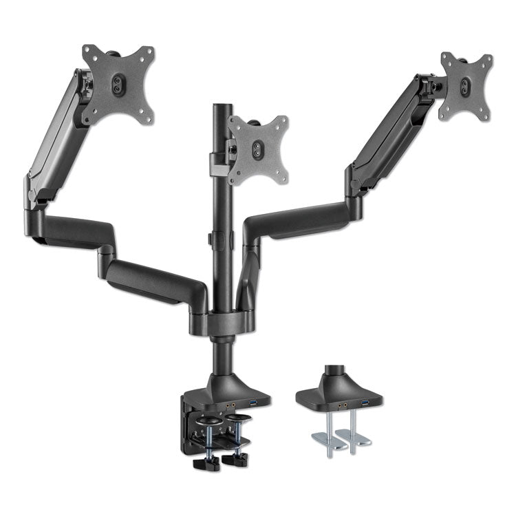 Alera - AdaptivErgo Triple Arm with USB for 32" Monitors, 360 deg Rotation, +90/-90 deg Tilt, 90 deg Pan, Black, Supports 15.4 lb