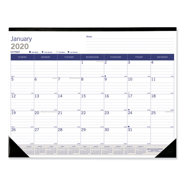 Blueline - DuraGlobe Monthly Desk Pad Calendar, 22 x 17, White/Blue/Gray Sheets, Black Binding/Corners, 12-Month (Jan to Dec): 2024