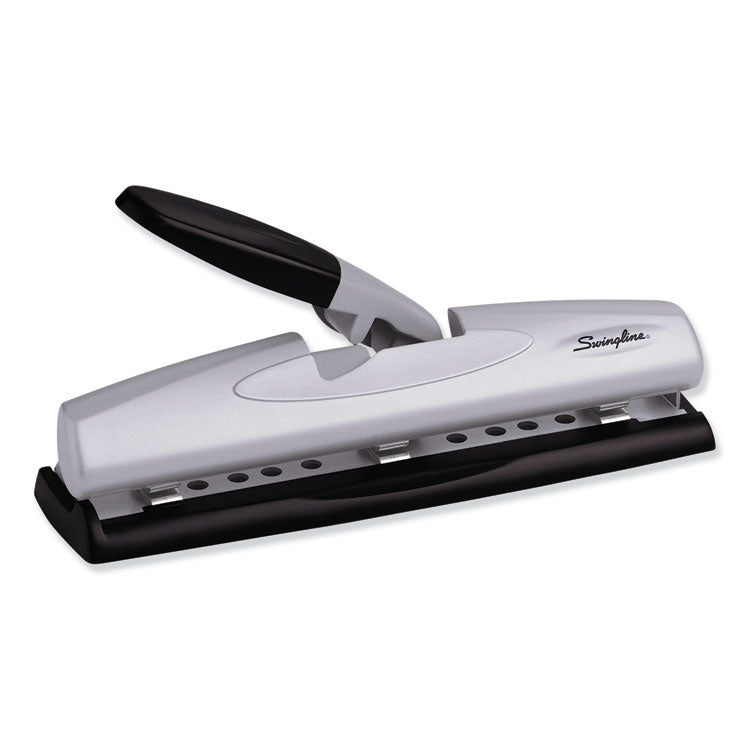 Swingline - 12-Sheet LightTouch Desktop Two- to Three-Hole Punch, 9/32" Holes, Black/Silver