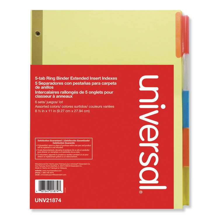 Universal - Deluxe Extended Insertable Tab Indexes, 5-Tab, 11 x 8.5, Buff, 6 Sets (9437971)