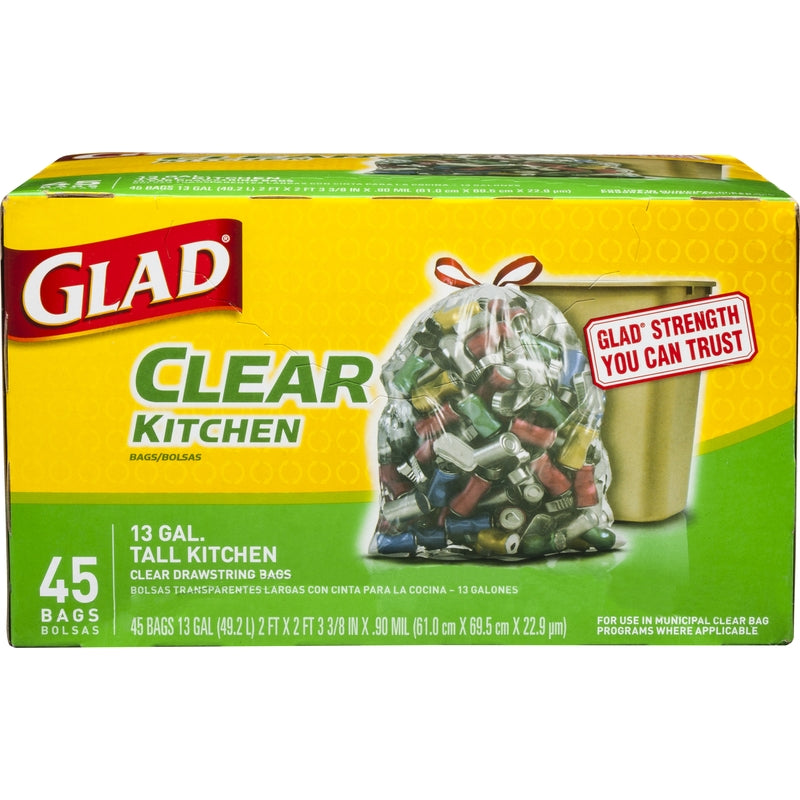 GLAD - Glad 13 gal Tall Kitchen Bags Drawstring 45 pk 0.9 mil