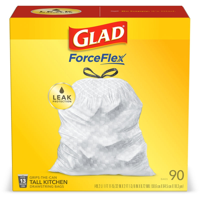 GLAD - Glad ForceFlex 13 gal Tall Kitchen Bags Drawstring 90 pk 0.72 mil - Case of 4