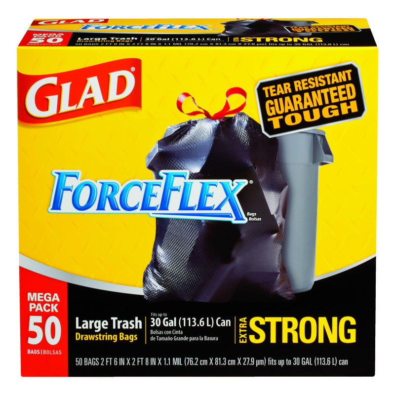 GLAD - Glad ForceFlex 30 gal Trash Bags Drawstring 50 pk 1.1 mil - Case of 3