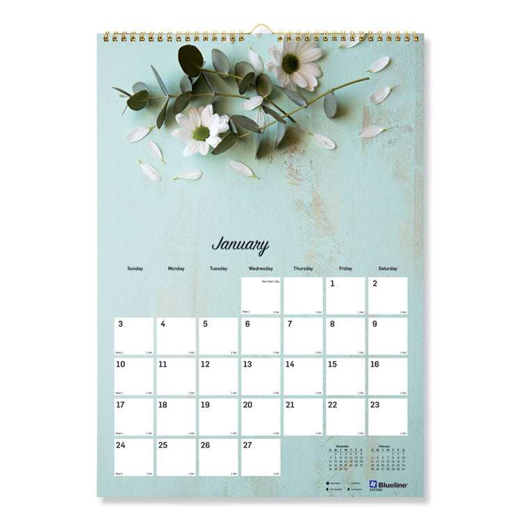 Blueline - Romantic Wall Calendar, Romantic Floral Photography, 12 x 17, Multicolor/White Sheets, 12-Month (Jan to Dec): 2024