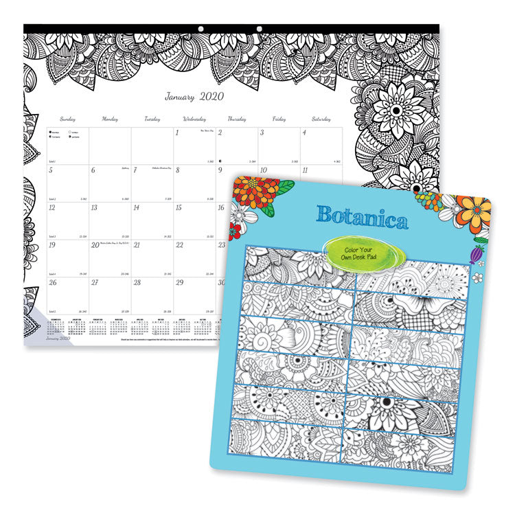 Blueline - Monthly Desk Pad Calendar, DoodlePlan Coloring Pages, 22 x 17, Black Binding, Clear Corners, 12-Month (Jan to Dec): 2024