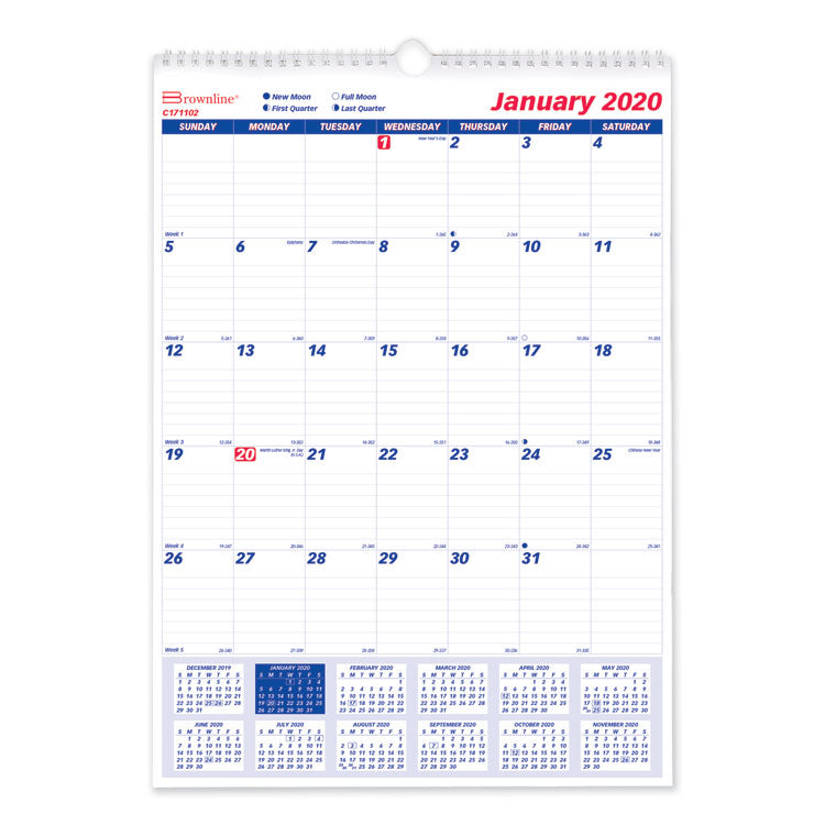 Brownline - Twin-Wirebound Wall Calendar, One Month per Page, 12 x 17, White Sheets, 12-Month (Jan to Dec): 2024