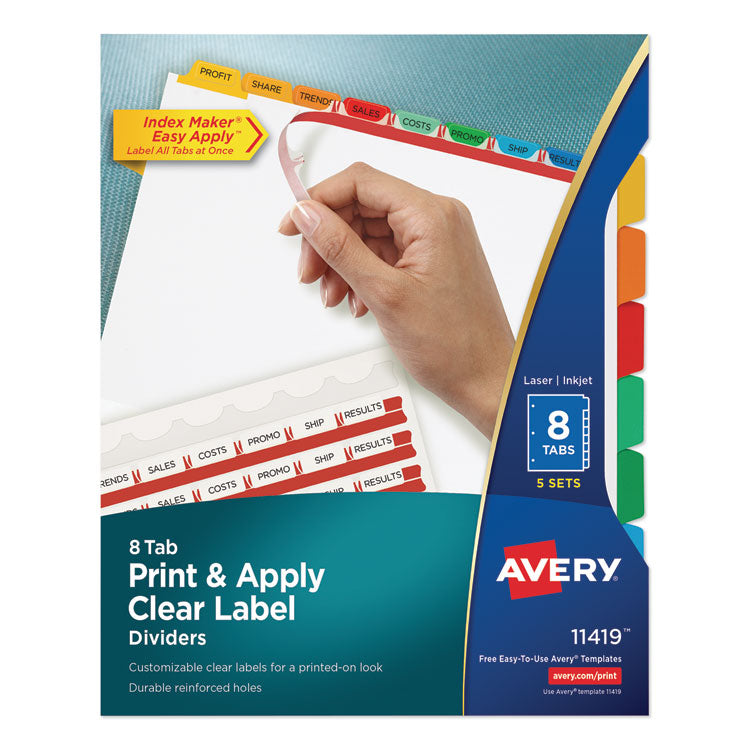 Avery - Print and Apply Index Maker Clear Label Dividers, 8 Color Tabs, Letter, 5 Sets (4886966)