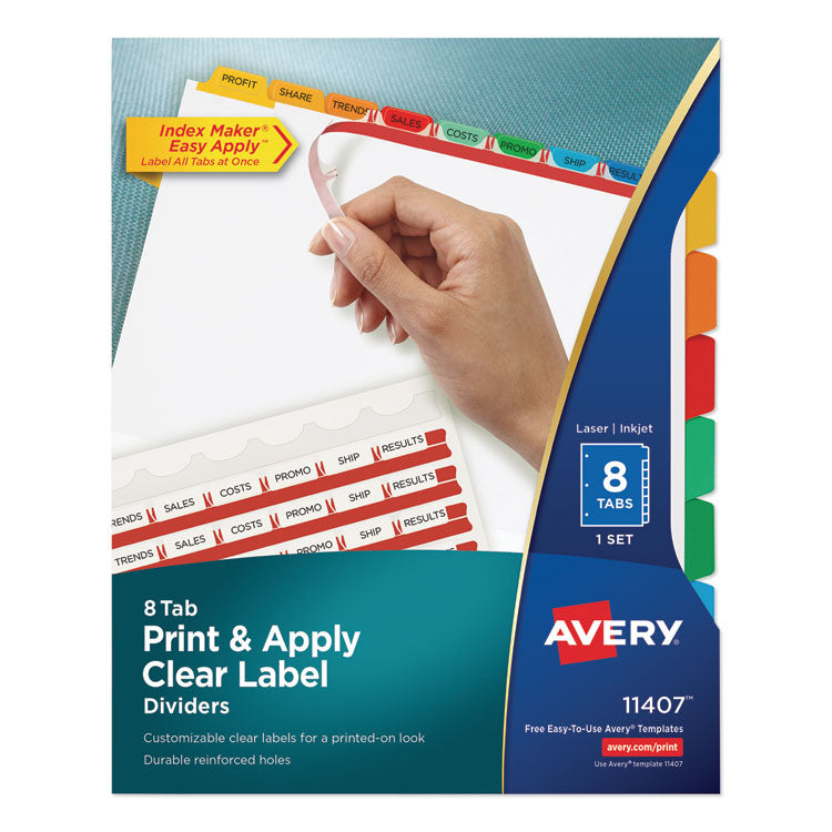 Avery - Print and Apply Index Maker Clear Label Dividers, 8 Color Tabs, Letter