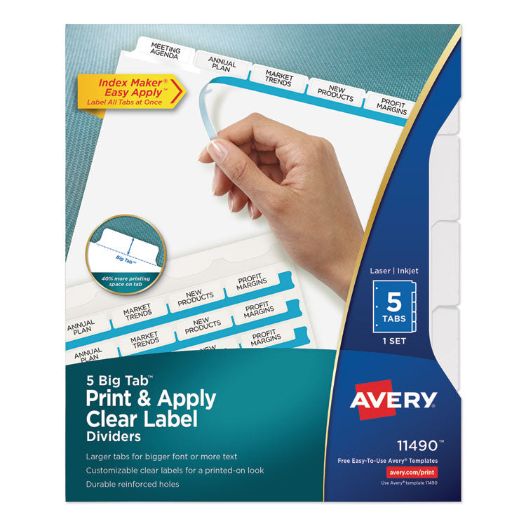 Avery - Print and Apply Index Maker Clear Label Dividers, 5 White Tabs, Letter (9169004)