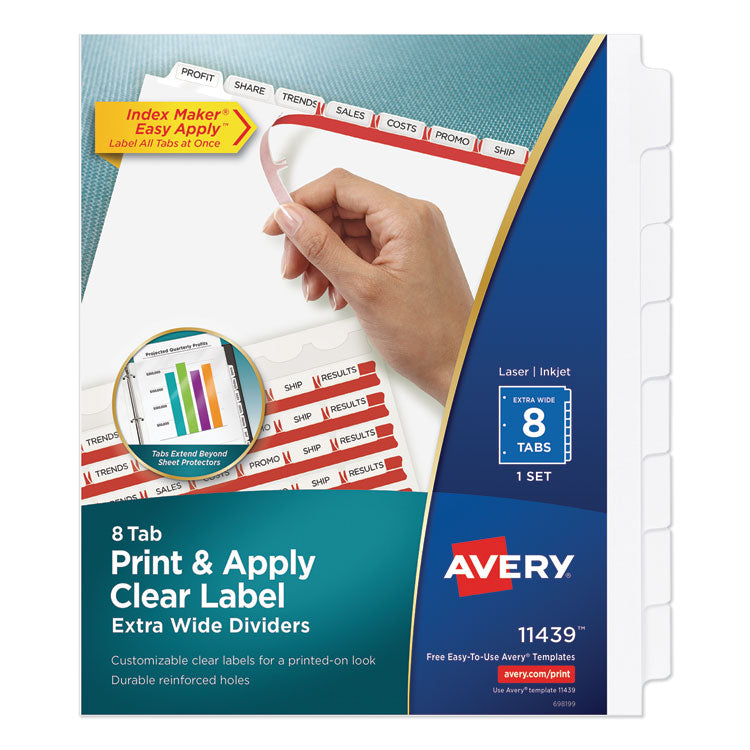 Avery - Print and Apply Index Maker Clear Label Dividers, 8 White Tabs, Letter (9859554)