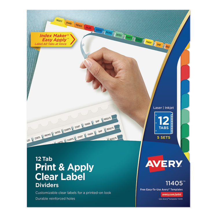 Avery - Print and Apply Index Maker Clear Label Dividers, 12 Color Tabs, Letter, 5 Sets