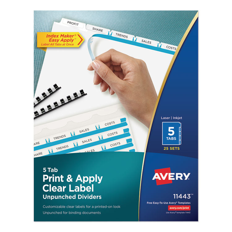 Avery - Print and Apply Index Maker Clear Label Unpunched Dividers, 5-Tab, Ltr, 25 Sets