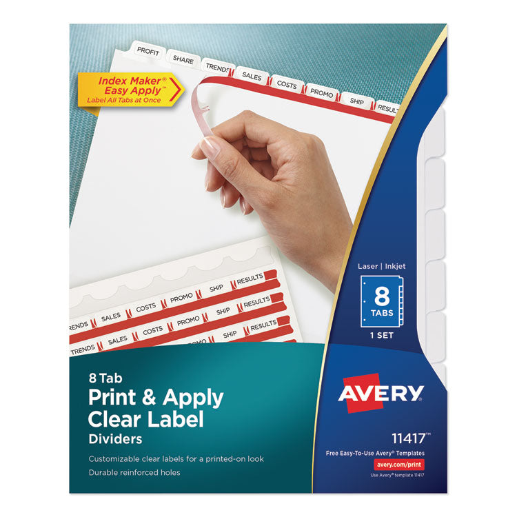 Avery - Print and Apply Index Maker Clear Label Dividers, 8 White Tabs, Letter (5410204)