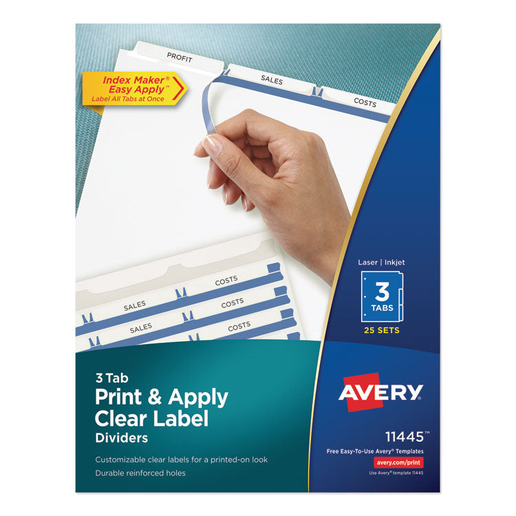 Avery - Print and Apply Index Maker Clear Label Dividers, 3 White Tabs, Letter, 25 Sets