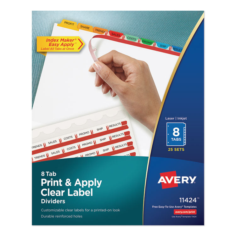 Avery - Print and Apply Index Maker Clear Label Dividers, 8 Color Tabs, Letter, 25 Sets (4887246)