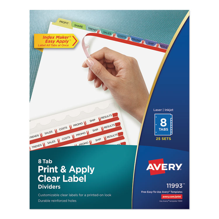 Avery - Print and Apply Index Maker Clear Label Dividers, 8 Color Tabs, Letter, 25 Sets (9566373)