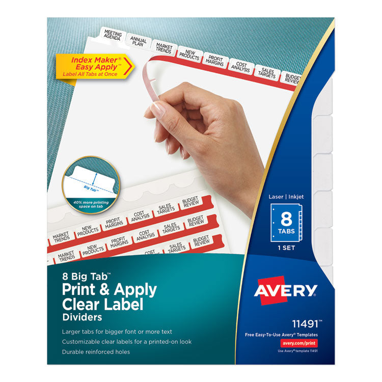 Avery - Print and Apply Index Maker Clear Label Dividers, 8 White Tabs, Letter (9168998)