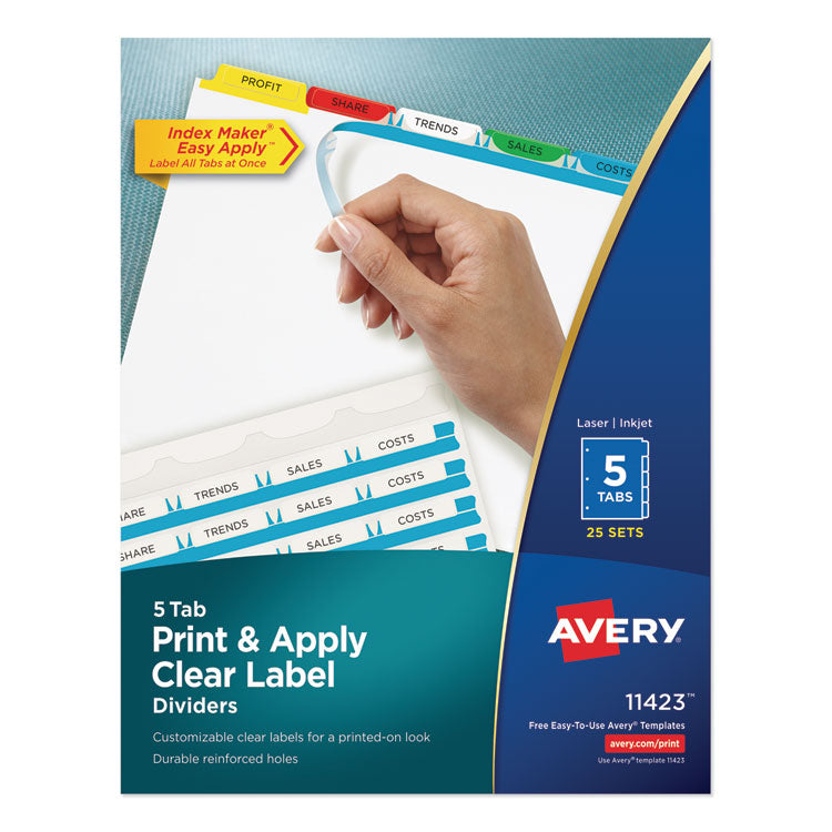 Avery - Print and Apply Index Maker Clear Label Dividers, 5 Color Tabs, Letter, 25 Sets (4887261)