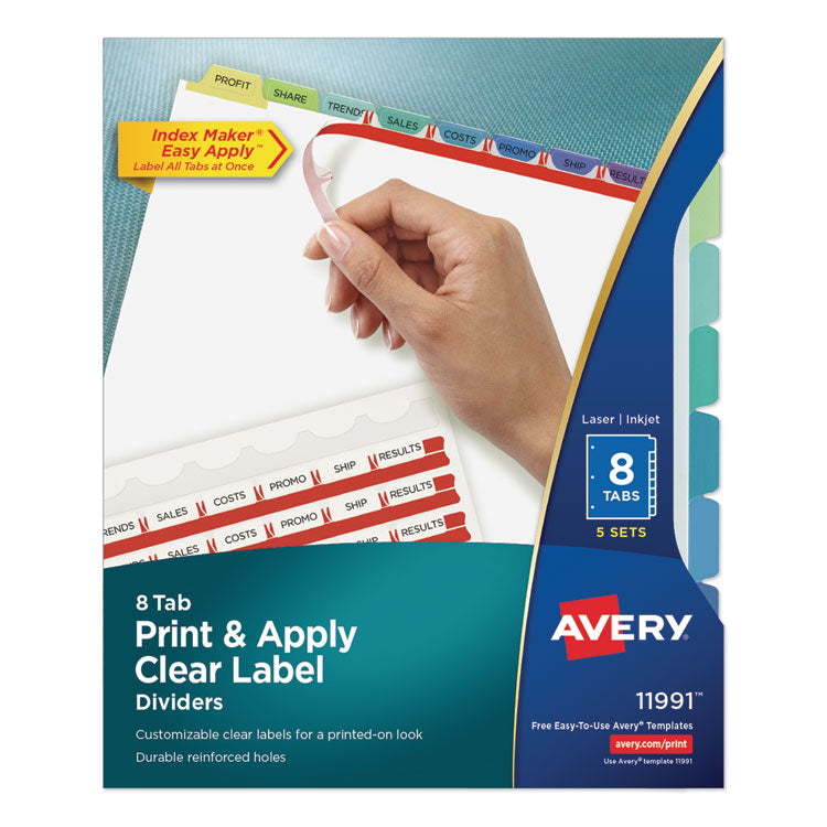 Avery - Print and Apply Index Maker Clear Label Dividers, 8 Color Tabs, Letter, 5 Sets (9566399)