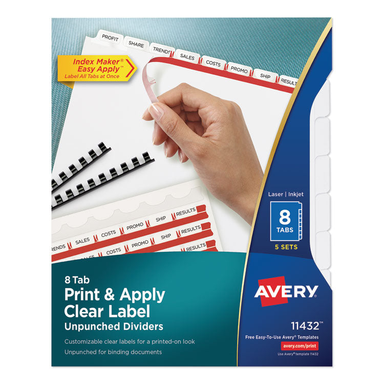 Avery - Print and Apply Index Maker Clear Label Unpunched Dividers, 8Tab, Letter, 5 Sets