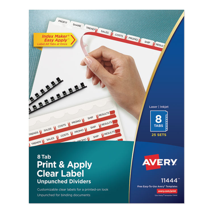 Avery - Print and Apply Index Maker Clear Label Unpunched Dividers, 8-Tab, Ltr, 25 Sets